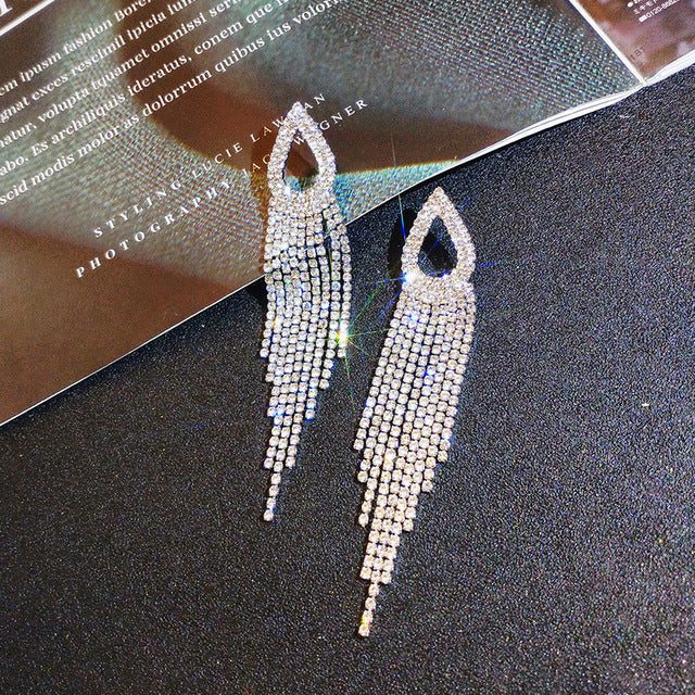 S3095 Dangle S925 Silver Water Drop Tassel Earrings
