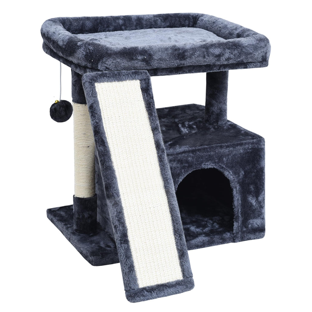 Small Cat Tree for Indoor Cats，Cat Tower with Cat Scratching Post and Board，Cat House with Cat Perch for Kitten Cat CondoStable Cat Stand (Smoky Grey)