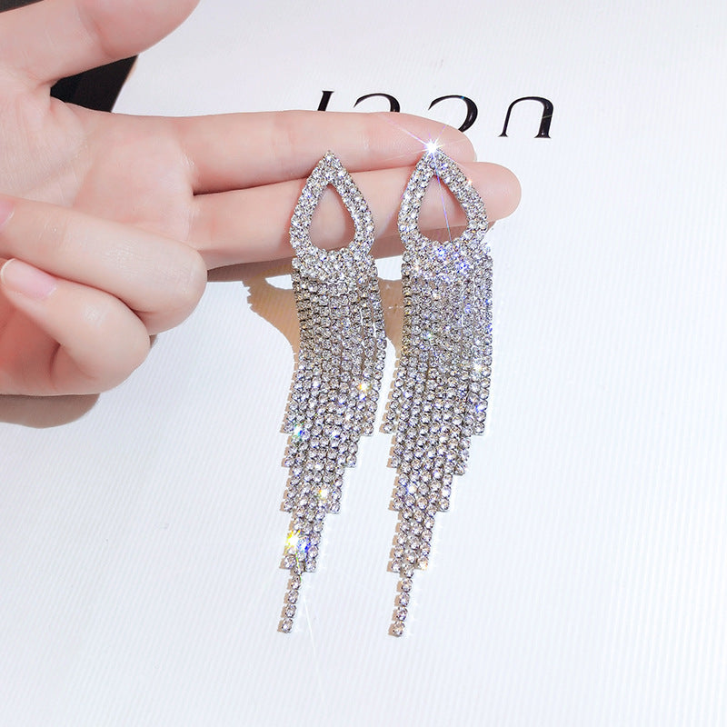 S3095 Dangle S925 Silver Water Drop Tassel Earrings
