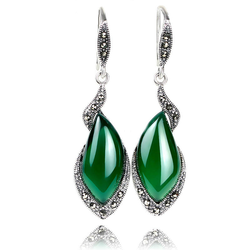 S925 Silver Red Garnet Drop Earrings for Women