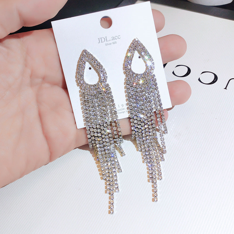 S3095 Dangle S925 Silver Water Drop Tassel Earrings