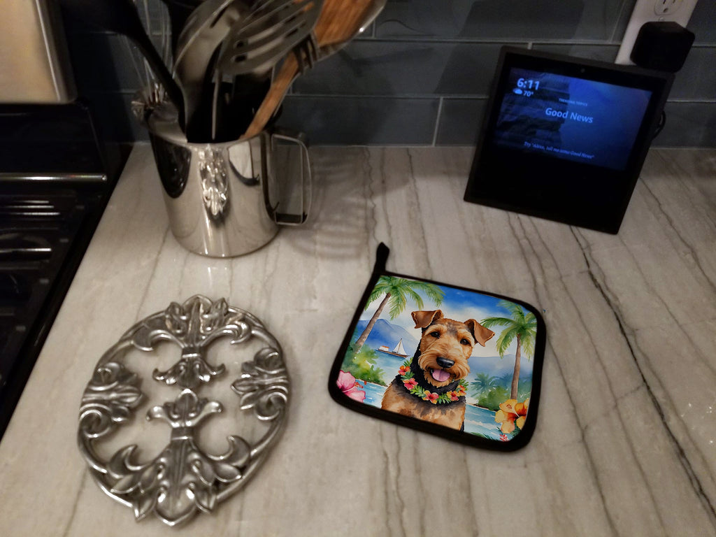 Airedale Terrier Luau Pair of Pot Holders Artwork