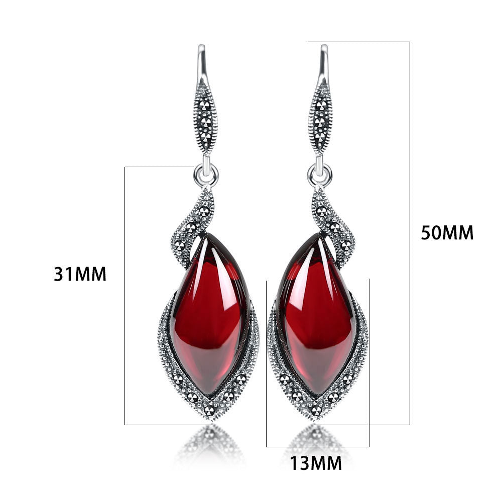 S925 Silver Red Garnet Drop Earrings for Women