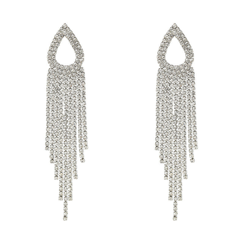 S3095 Dangle S925 Silver Water Drop Tassel Earrings