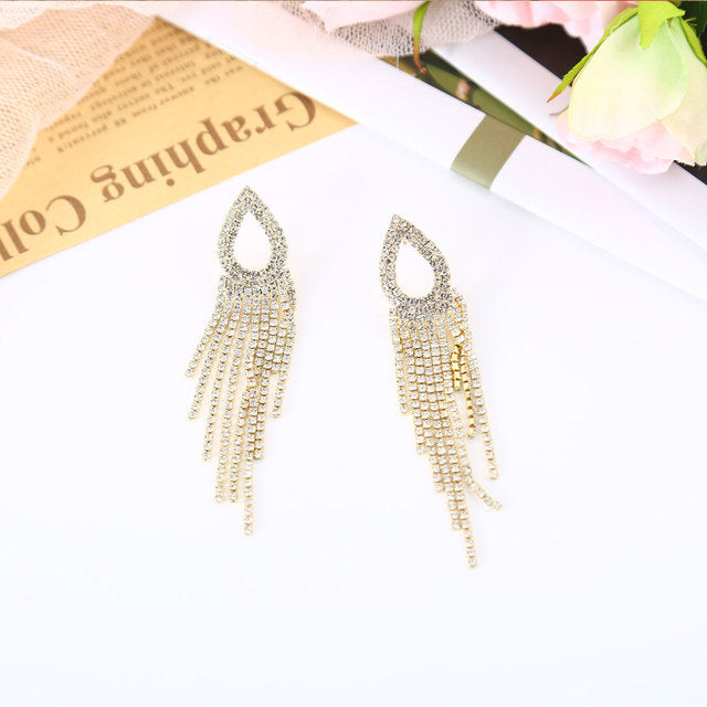 S3095 Dangle S925 Silver Water Drop Tassel Earrings