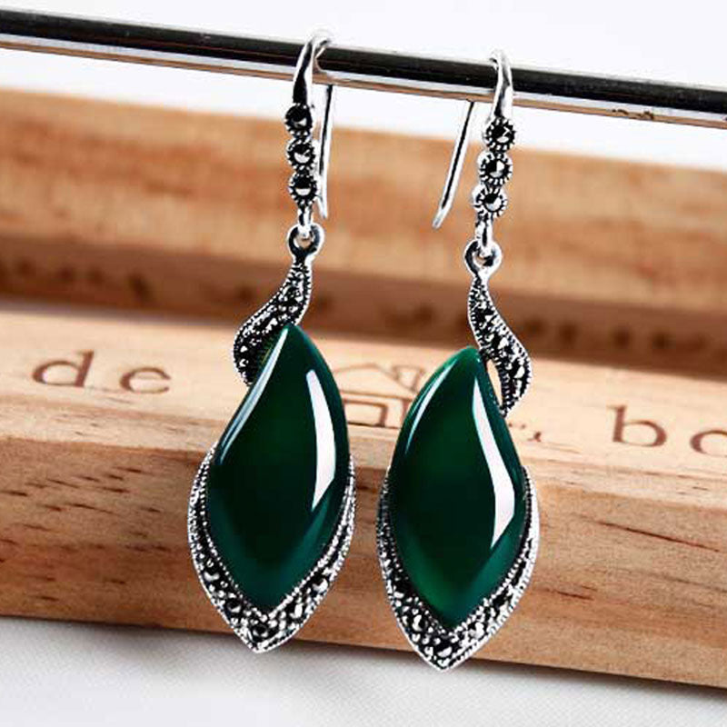 S925 Silver Red Garnet Drop Earrings for Women