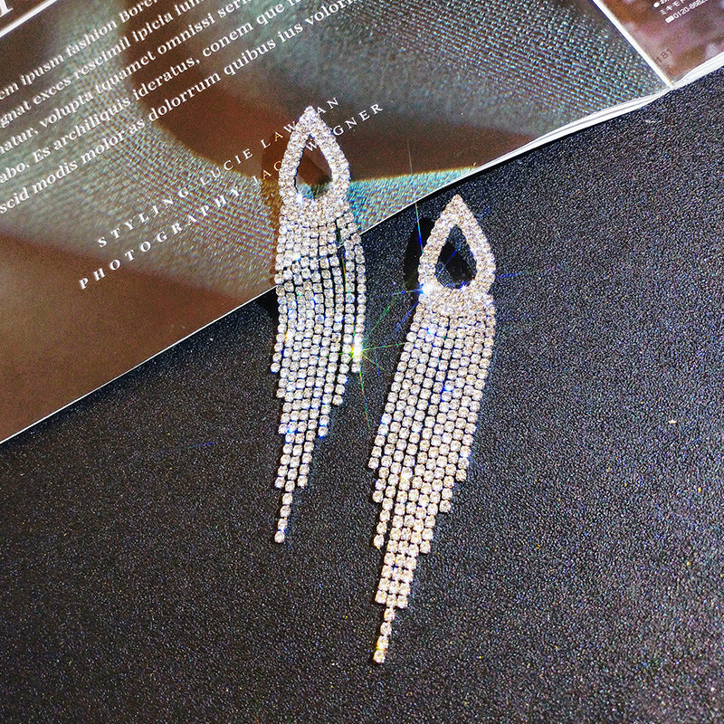 S3095 Dangle S925 Silver Water Drop Tassel Earrings